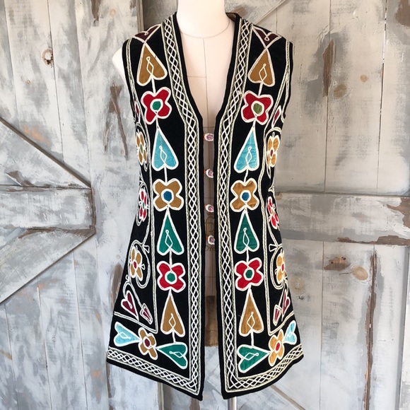 Vintage 60’s Floral Embroidered velvet waist coat - Picture 1 of 15